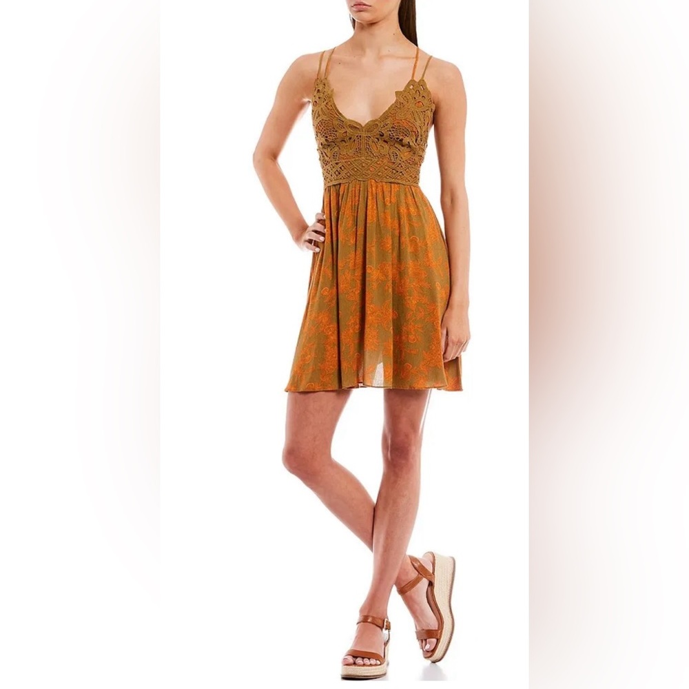 Lace Bodice Smocked Back Slip Dress